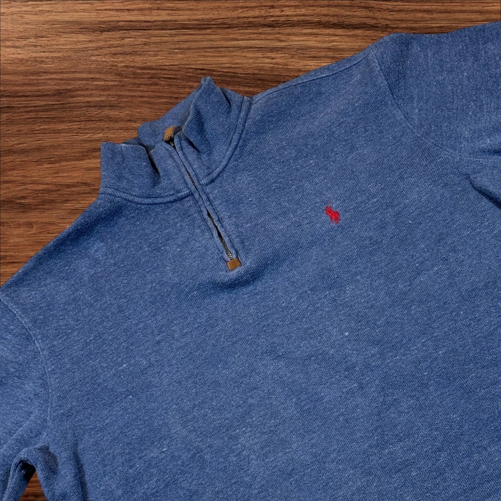 Ralph Lauren Polo Mens Blue Heathered Quarter Zip Pullover Sweater L G